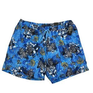 INC Mens Zebra-Print 5" Quick Dry Swim Trunks Light Blue 2XL